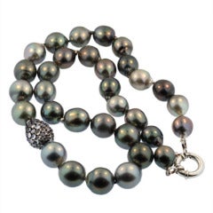 Retro Black Tahitian Baroque Pearl and Moonstone Necklace