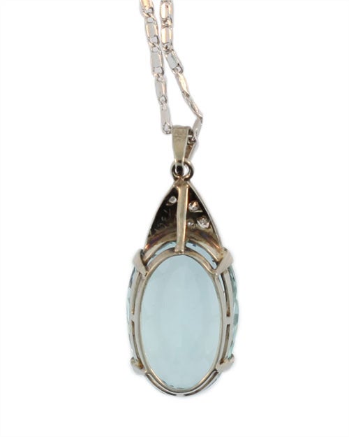 Art Deco Aquamarine Diamond White Gold Pendant