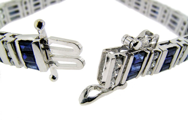 Classic Sapphire Diamond White Gold Bracelet For Sale 1