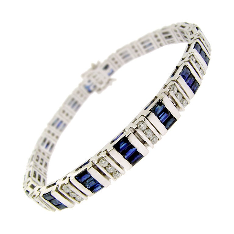 Classic Sapphire Diamond White Gold Bracelet For Sale