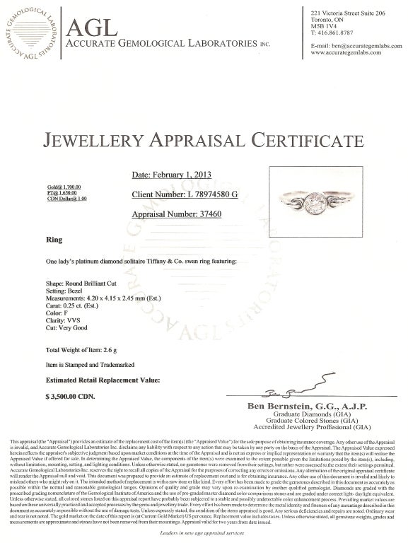 Tiffany & Co. Diamond Platinum Swan Ring For Sale 2