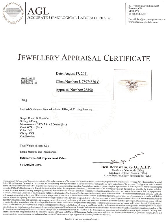 Tiffany & Co. .74 Round Brilliant Diamond Ring For Sale 2