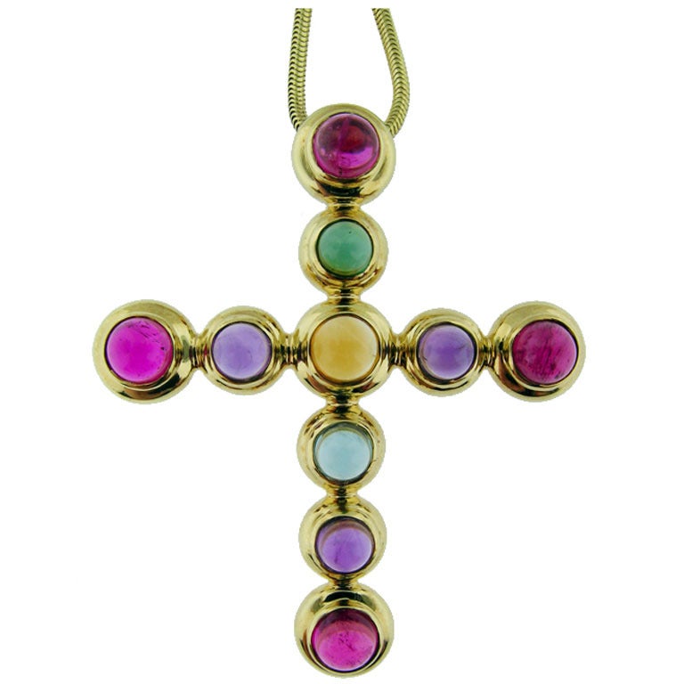 Paloma Picasso for Tiffany & Co. Multi Gem Stone Cross Pendant For Sale