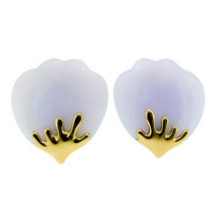 Tiffany & Co. Chalcedony and Yellow Gold Ear Clips