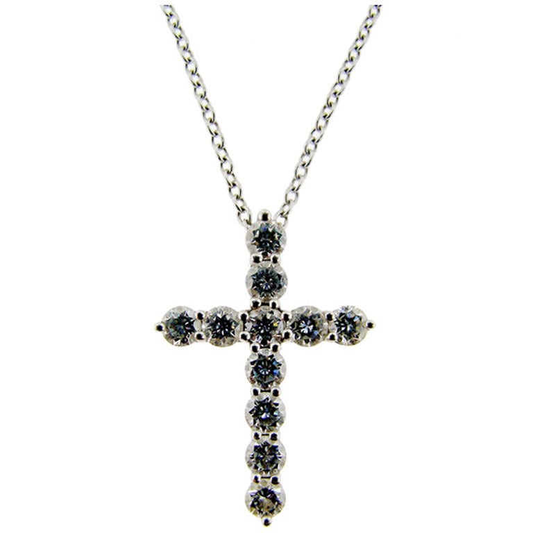 Tiffany & Co. Platinum Diamond Cross Necklace For Sale