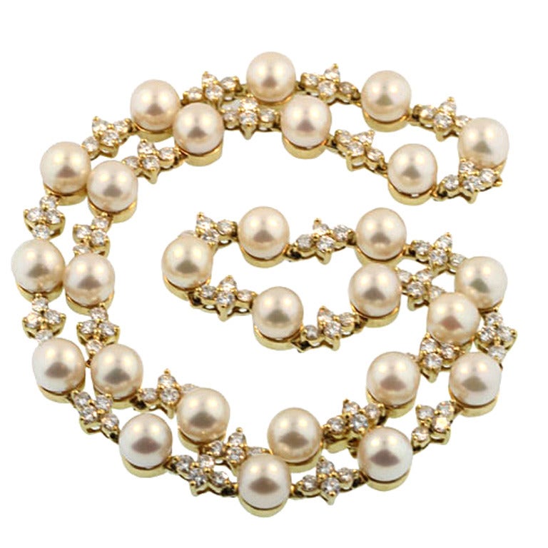 Tiffany & Co. Diamond and Pearl Necklace For Sale