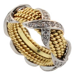 Tiffany & Co. Schlumberger Gold Rope & Diamond 'x' Band
