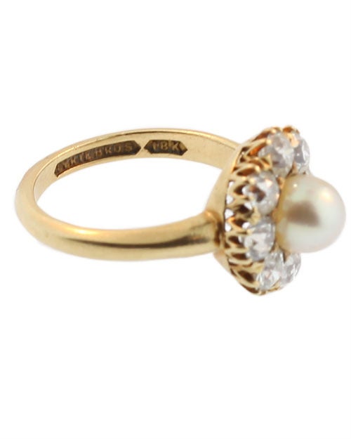 Women's Ryrie Brothers Edwardian Natural Pearl and Diamond Ring For Sale