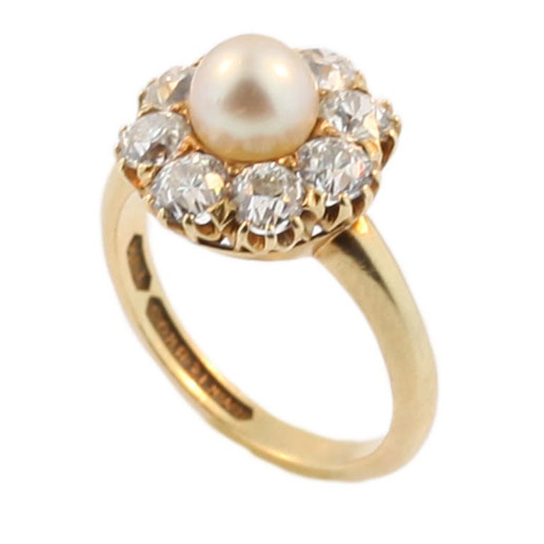 Ryrie Brothers Edwardian Natural Pearl and Diamond Ring For Sale