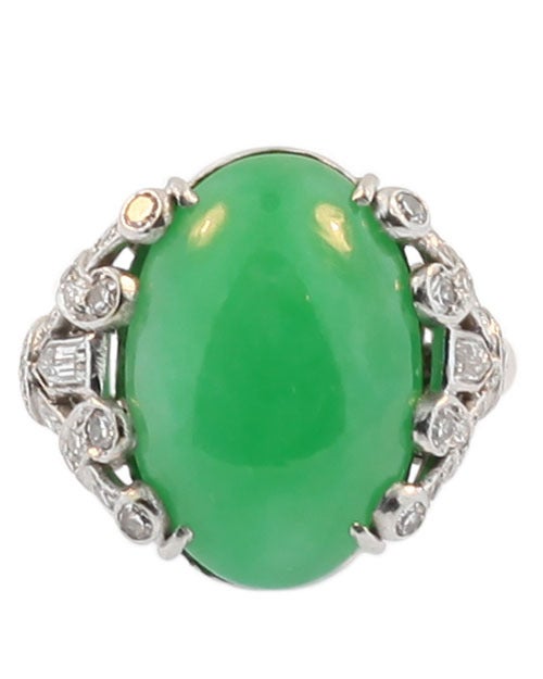 Ellis Bros. Art Deco Platinum, Diamond and Jade Ring