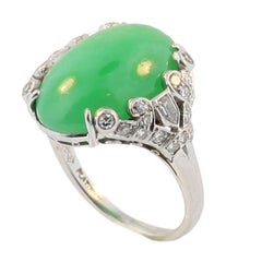 Antique Ellis Bros. Art Deco Platinum, Diamond and Jade Ring