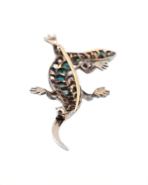 Antique Diamond and Turquoise Salamander Brooch In Good Condition In Toronto, ON
