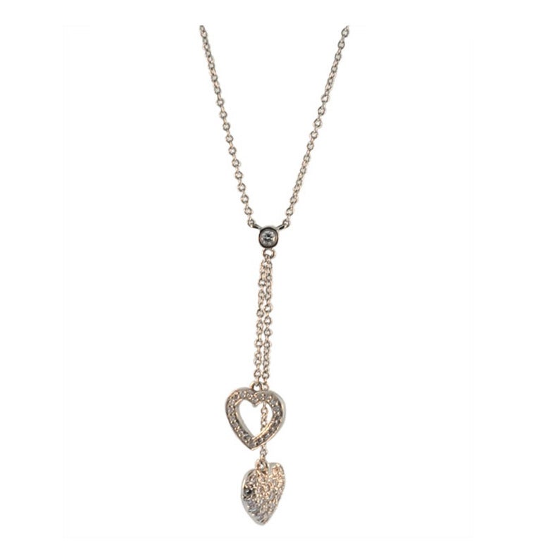 Tiffany & Co. Platinum Diamond Double Heart Necklace For Sale