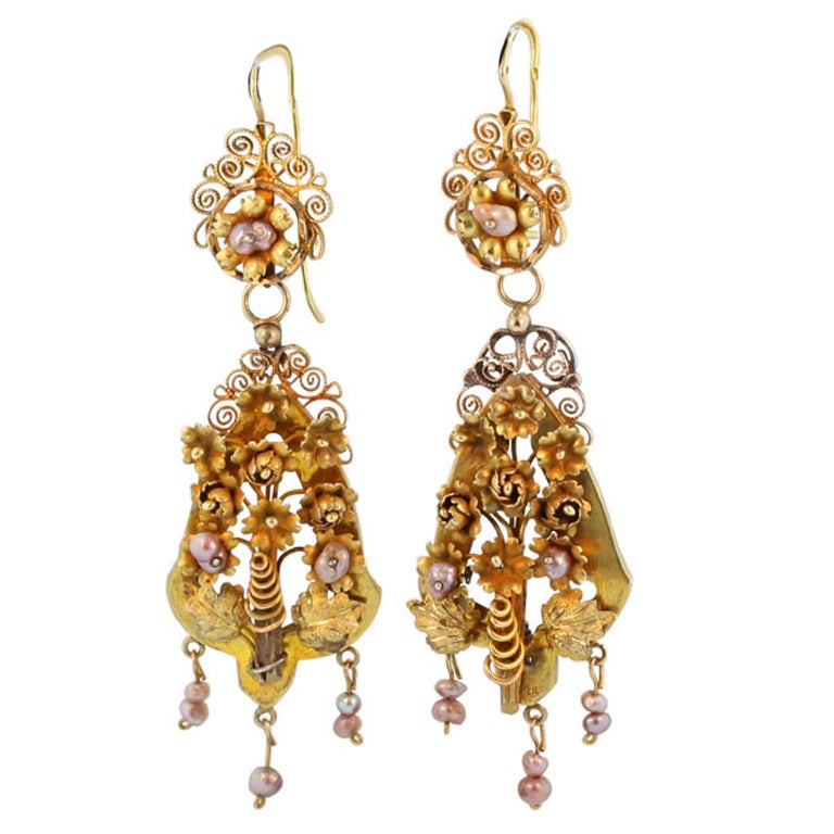 Ornate Antique Day & Night Earrings For Sale