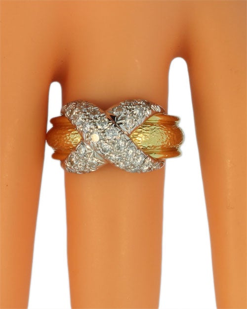 Jean Schlumberger for Tiffany & Co. X Diamond, Platinum and Gold Ring For Sale 2