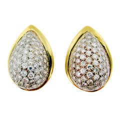 Large Custom Made Pave Set Diamond and Yellow Gold Earrings