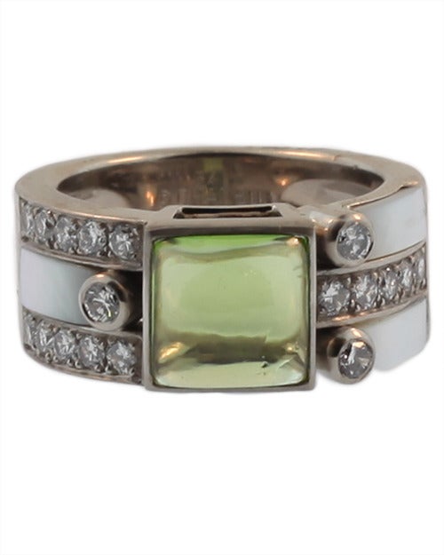 Stunning Chanel White Gold Mother of Pearl Diamond and Peridot Ring