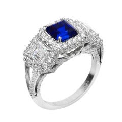 3 Carat Kashmir Sapphire Diamond Platinum Three Stone Engagement Ring