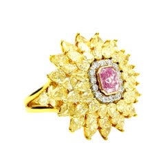 0.73 Carat Fancy Intense Pink Diamond Gold Cocktail Ring 7