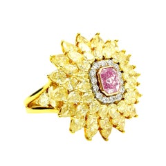 GIA Fancy Intense Pink and Yellow Diamond Gold Cocktail Ring