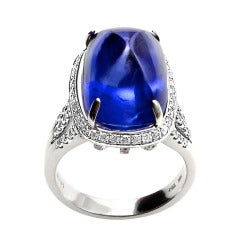 19.57 Carat Ceylon No Heat Sugarloaf Cabochon Sapphire Ring 12