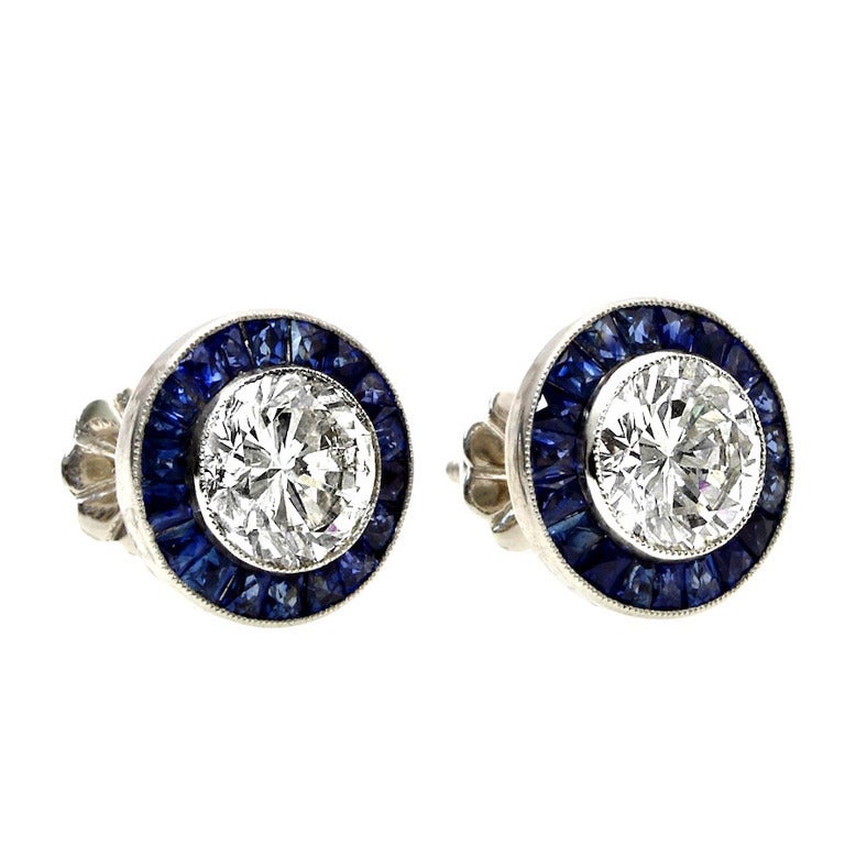 Calibre Sapphire Diamond Stud Earrings