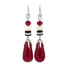 Vintage 81.87 Carat Burma No Heat Ruby Drop Earrings