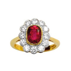 Vintage 1.96 Carat Natural Burma No Heat Ruby & Diamond Ring