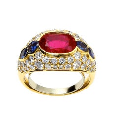 Bulgari Burmese No Heat Ruby, Sapphire and Diamond Ring 2