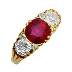 Three Stone Burma No Heat Ruby And Old European Diamond Filigree Ring 4