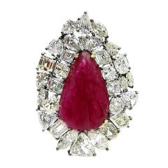 Broche y colgante de rubíes y diamantes en forma de gota de Birmania sin calor de 20,91 quilates