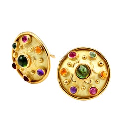 Multi Gem Textured Gold Earrings by Robergé