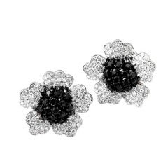 Boucles d'oreilles fleuries en diamants noirs et diamants blancs
