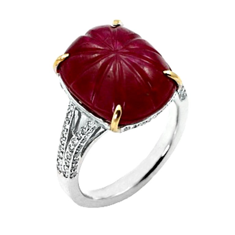 Ruby Carving Cabochon Ring For Sale