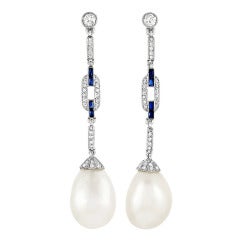 Antique Art Deco French Natural Saltwater Pearl Drop Earrings