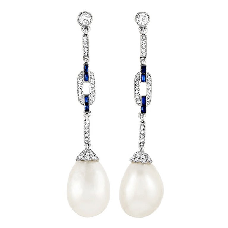 Art Deco French Natural Saltwater Pearl Drop Earrings