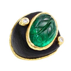 Carved Emerald Ebony Diamond Dome Ring 8
