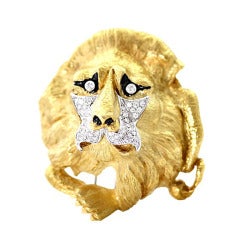 Vintage Gold and Diamond Lion Brooch