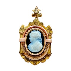 19th Century Onyx and Hardstone Cameo Gold Pendant