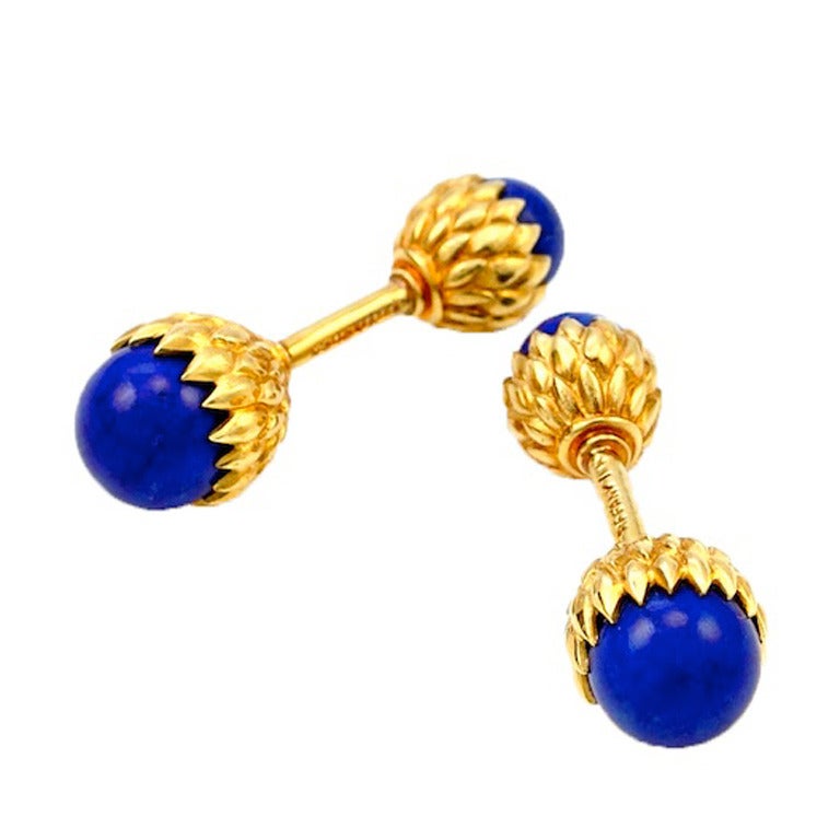 Tiffany & Co. Schlumberger Natural Lapis Lazuli Gold Acorn Cufflinks