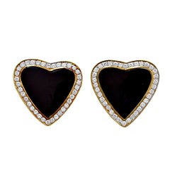 Black Onyx and Diamond Heart Earrings