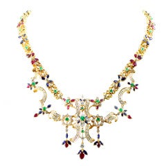 Blue Sapphire Emerald Ruby Diamond Gold Necklace 2