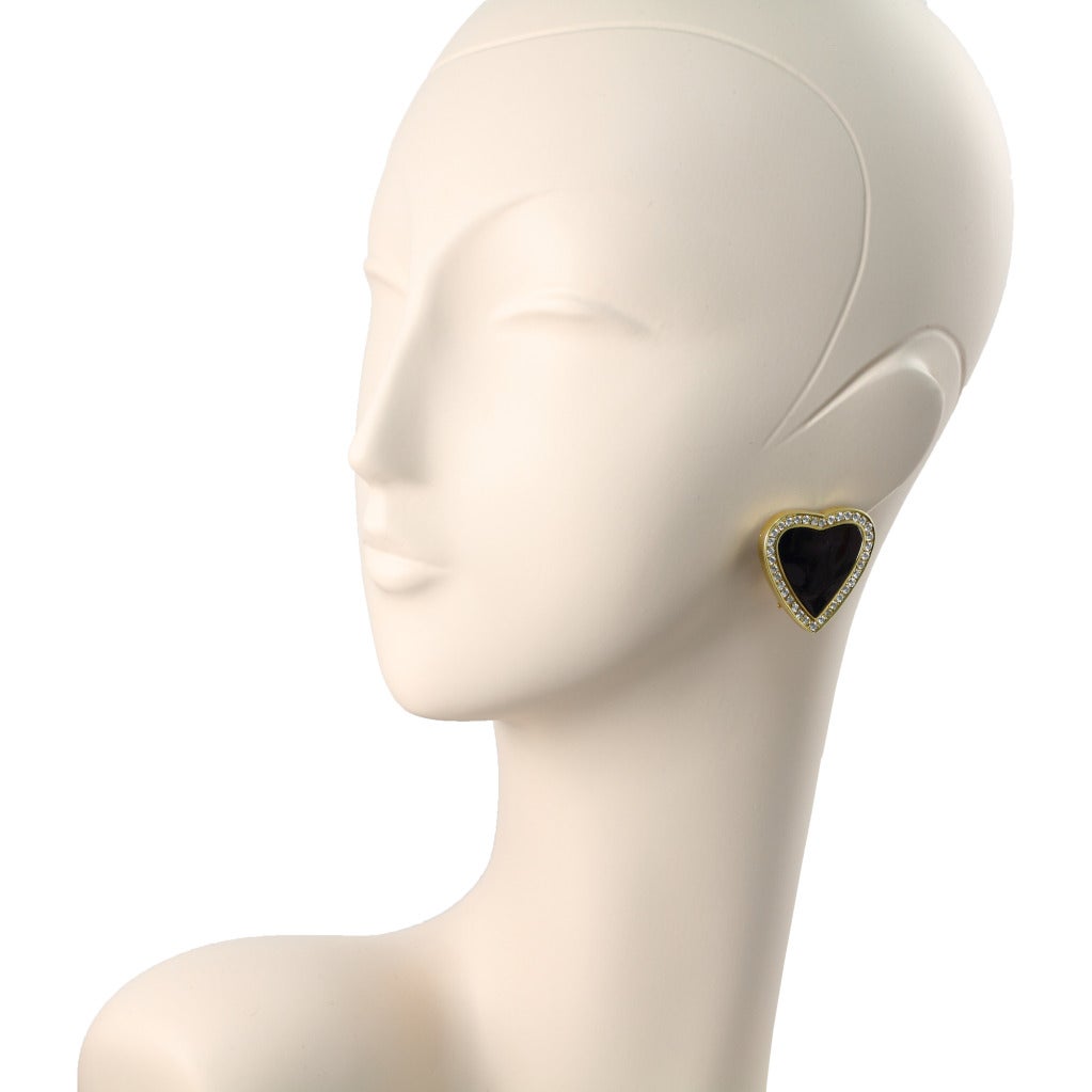 Modern Black Onyx and Diamond Heart Earrings