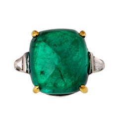 Emerald Sugarloaf and Diamond gold platinum engagement Ring 6