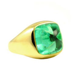 Vintage 13.27 Carat Cushion Colombian Emerald Sugarloaf Cabochon Ring