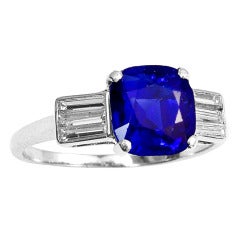 Art Deco Kashmir Sapphire Diamond Engagement Ring