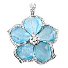 Aquamarine Diamond Flower Brooch by Ambrosi