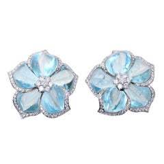 Aquamarine Diamond Flower Earrings by Ambrosi