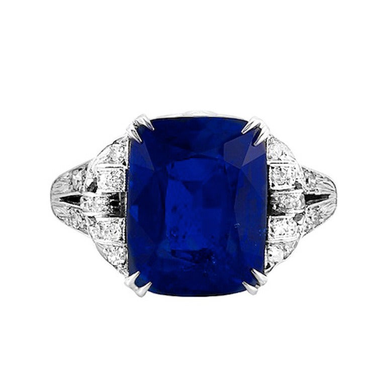 Art Deco Ceylon Blue Sapphire Diamond Platinum Ring