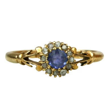 Victorian Sapphire and Diamond Halo Engagement Ring - 1900
